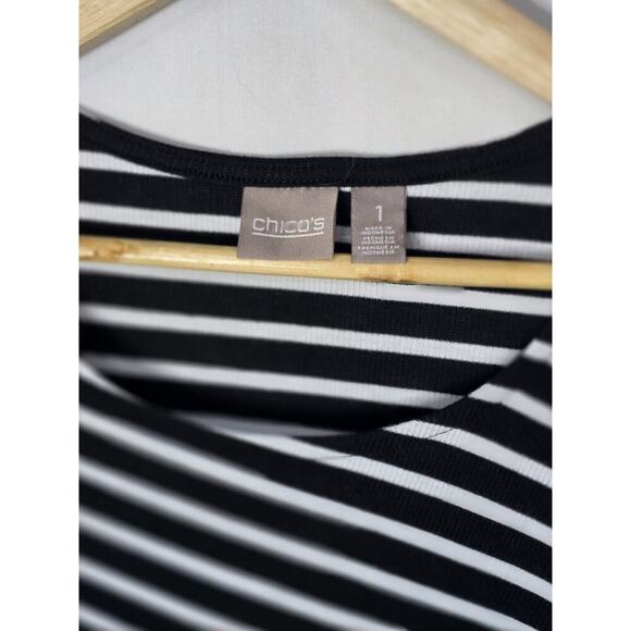 CHICO'S Black & White Asymmetrical Stripe Women's Tunic, Long Sleeve Size 1 Med - Picture 3 of 6